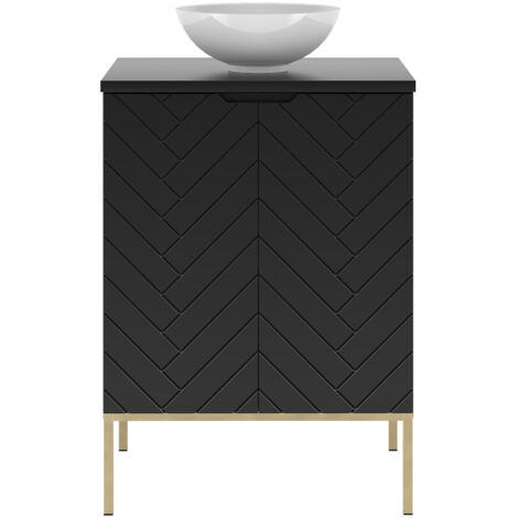 Waschtisch 60 cm breit in schwarz matt mit gefrästen Fronten ANGERA-140