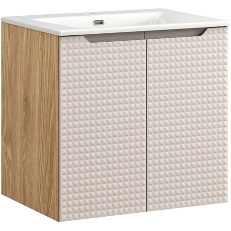 Waschtisch 60 cm in Eiche mit beige, LONDON-56-BEIGE, mit Waschbecken