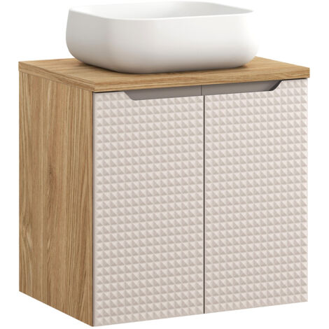 Waschtisch 60 cm in Eiche mit beige, LONDON-56-BEIGE, mit Waschbecken