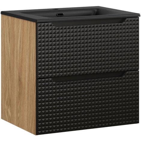 Waschtisch 60 cm in Eiche mit schwarz, LONDON-56-BLACK, mit Waschbecken