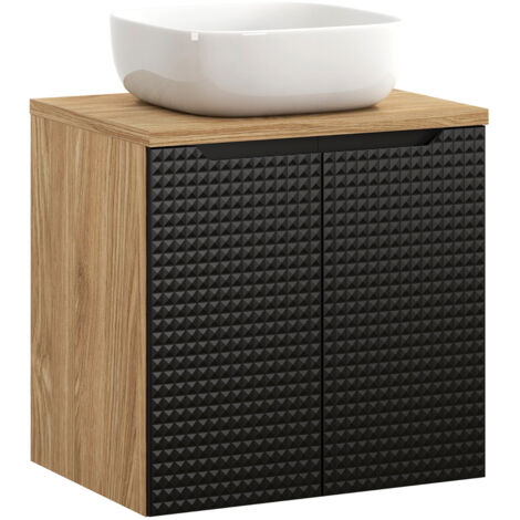 Waschtisch 60 cm in Eiche mit schwarz, LONDON-56-BLACK, mit Waschbecken