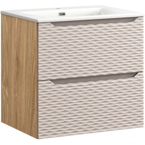 Waschtisch 60cm, Eiche mit beige, OLUO-56-BEIGE