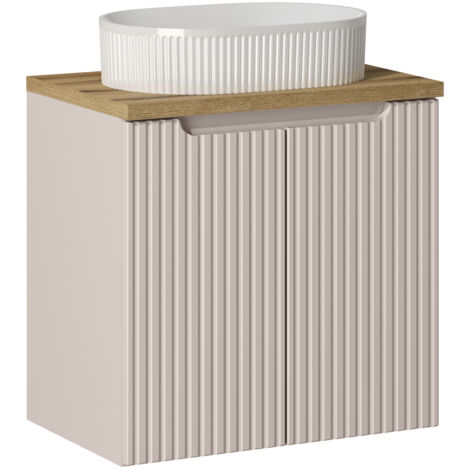 Waschtisch 60cm mit Keramikwaschbecken, kaschmir und Eiche, NEWPORT-56-CASHMERE