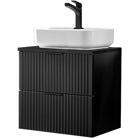 Waschtisch, 61cm, mit Keramikbecken, ADELAIDE-56-BLACK, matt schwarz gerillt, B/H/T ca. 60,6/73,2/46,5 cm