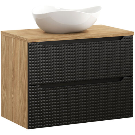 Waschtisch 80 cm in Eiche mit schwarz, LONDON-56-BLACK, mit Waschbecken