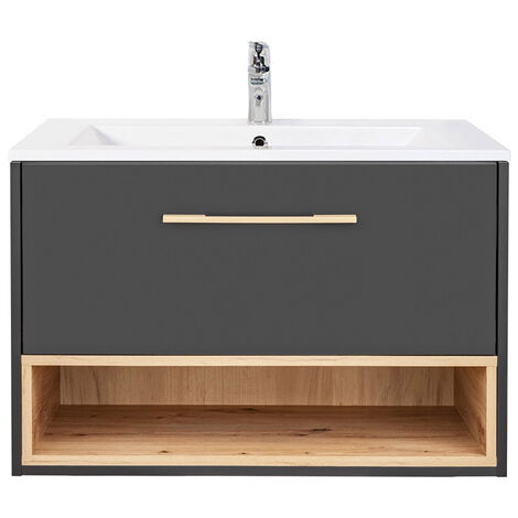 Waschtisch 80 cm inkl. Waschbecken BOLOGNA-56 in anthrazit mit Artisan Eiche Nb., B/H/T: ca. 81/58,5/46 cm