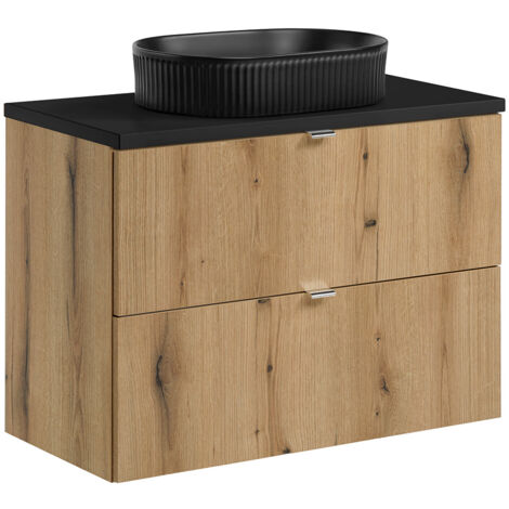 Waschtisch 80cm, in Eiche und schwarz, NEWPORT-56-OAK
