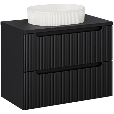 Waschtisch 80cm, in schwarz, gerillte Front, NEWPORT-56-BLACK