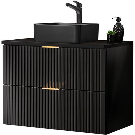 Waschtisch, 81cm, mit schwarzem Aufsatzwaschbecken, ADELAIDE-56-BLACK, in matt schwarz gerillt, B/H/T ca. 80,6/72,2/46,5 cm