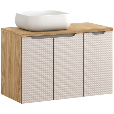 Waschtisch 90 cm in Eiche mit beige, LONDON-56-BEIGE, mit Waschbecken