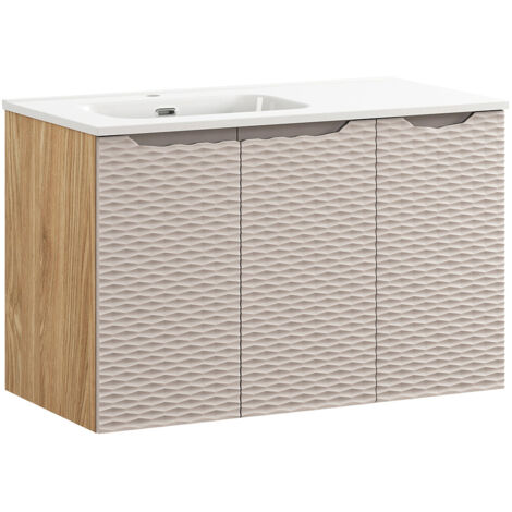 Waschtisch 90cm, Eiche mit beige, OLUO-56-BEIGE