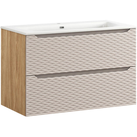 Waschtisch 90cm, Eiche mit beige, OLUO-56-BEIGE