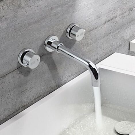 Waschtisch-Armatur massiv, Zweihebelarmatur, modernes Design, verchromt