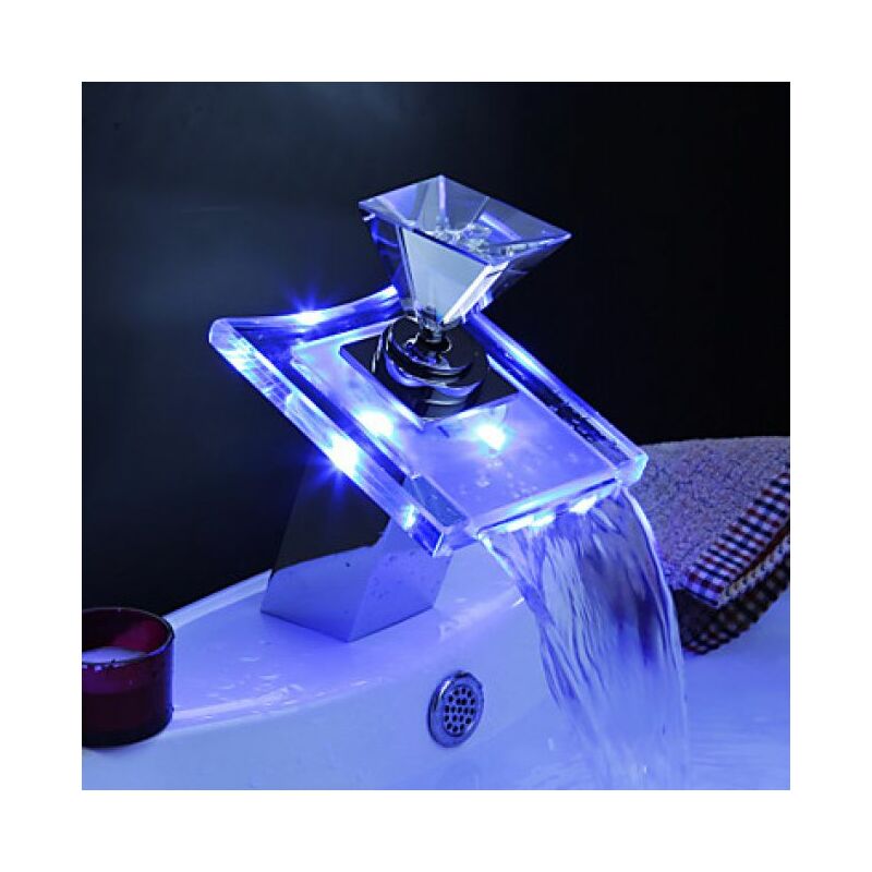 Waschtisch-Armatur mit LED-Licht mit wechselnden Farben und gläsernem