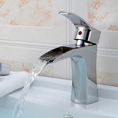 Waschtisch-Armatur mit Wasserfalleffekt, Einhebelarmatur, verchromt