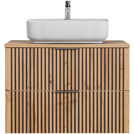 Waschtisch Badezimmer Unterschrank 80 cm mit Keramik Aufsatzwaschbecken XANTEN-56 in anthrazit mit Eiche Nb. schwarz gerillt, B/H/T: ca. 80,6/73,2/46,5 cm