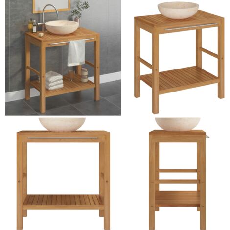 Waschtisch Massivholz Teak mit Waschbecken Marmor Creme - Waschtischunterschrank -  Waschtischunterschränke - Home & Living