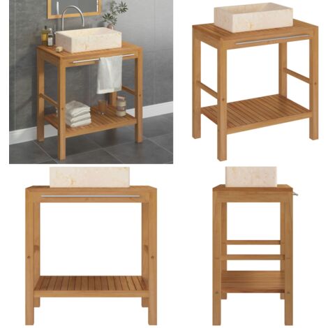 Waschtisch Massivholz Teak mit Waschbecken Marmor Creme - Waschtischunterschrank -  Waschtischunterschränke - Home & Living