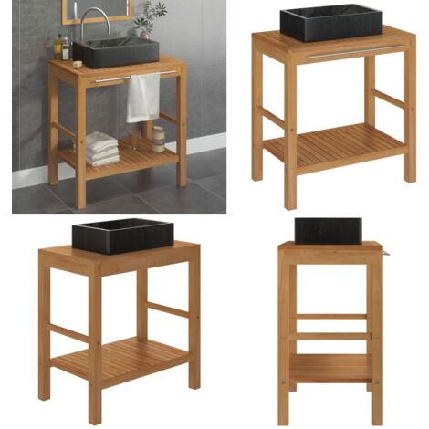 Waschtisch Massivholz Teak mit Waschbecken Marmor Schwarz - Waschtischunterschrank -  Waschtischunterschränke - Home & Living