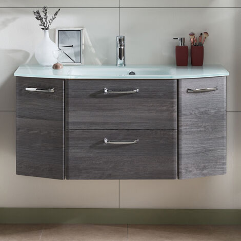 Waschtisch mit 115cm Glas-Waschbecken ALINA-66 in Graphit Struktur, B/H/T: 112/53,5/48cm