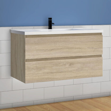 Waschtisch mit Unterschrank Badmbel Waschbecken Badezimmer 100cm Eiche mit Waschbecken