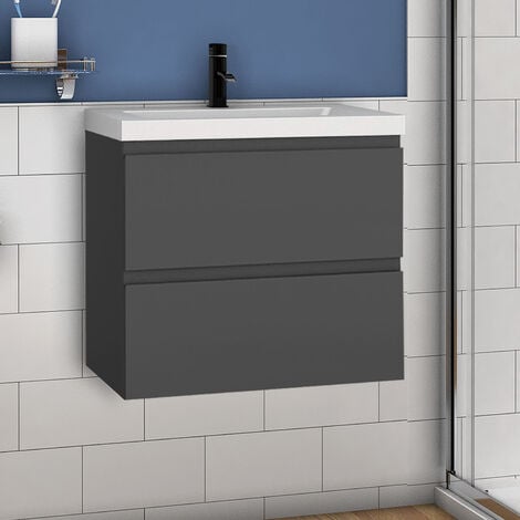 AICA SANITAIRE Waschtisch mit Unterschrank Badmöbel Waschbecken Badezimmer 60cm Anthrazit mit Waschbecken