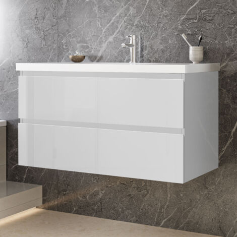 Waschtisch mit Unterschrank Waschbecken Unterschrank Badmbel Set UV-gelt 100cm