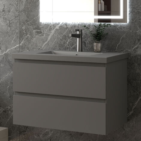 Waschtisch mit Waschbecken Schwarz Waschbecken Waschbeckenunterschrank Badmöbel 80cm Anthrazit Unterschrank
