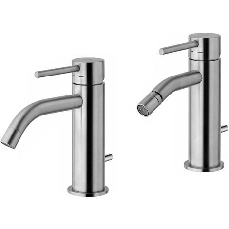 Waschtisch- und Bidetmischer-Set mit Ablaufgarnitur in Stahloptik Paffoni Light KITLIG2ST