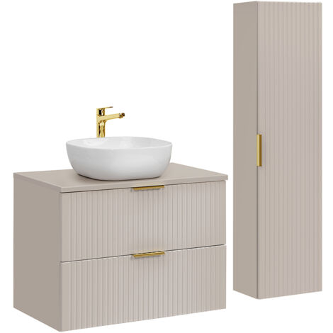 Waschtisch und Hängesäule 80cm Adriel mit 2 Schubladen, Beige