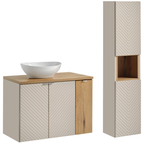 Waschtisch und Hängesäule 80cm Manoa, Kaschmir - Holzoptik