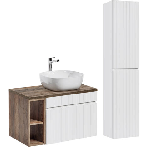 Waschtisch und Hängesäule 80cm Zelie mit 1 Schublade, Weiß