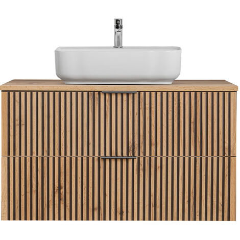 Waschtisch Unterschrank 100 cm mit Waschbecken XANTEN-56 in anthrazit mit Eiche Nb. schwarz gerillt, B/H/T: ca. 100,6/73,2/46,5 cm