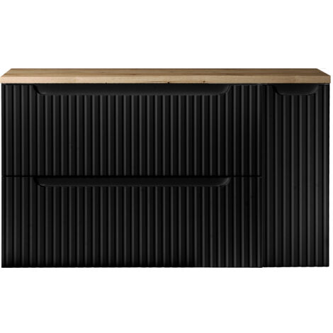 Waschtisch-Unterschrank 100cm, in schwarz mit Eiche, NEWPORT-56-BLACK