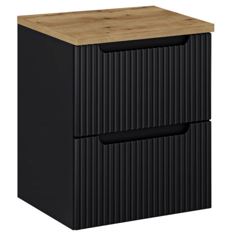 Waschtisch-Unterschrank 50cm, in schwarz mit Eiche, NEWPORT-56-BLACK