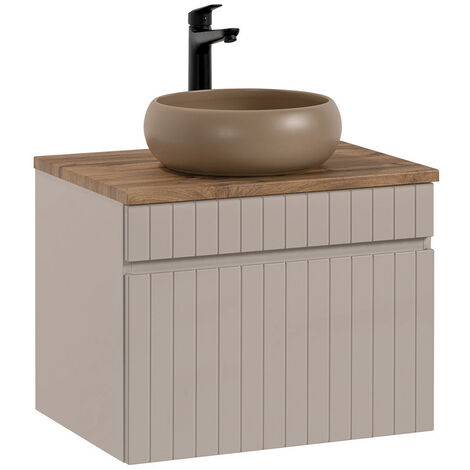 Waschtisch Unterschrank 60 cm Aufsatzwaschbecken rund IRAKLIO-56-CASHMERE Kaschmir Eiche Nb. B/H/T ca. 60,4/60,5/46 cm