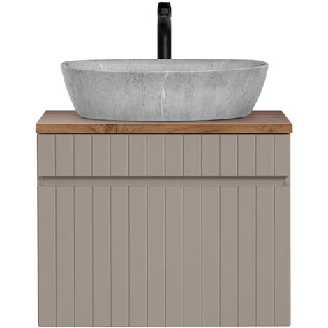 Waschtisch Unterschrank 60 cm Waschbecken Beton Optik IRAKLIO-56-CASHMERE Kaschmir Eiche Nb. B/H/T ca. 60,4/62/46 cm
