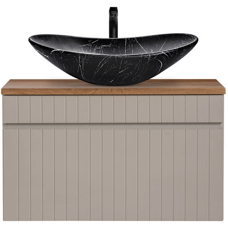 Waschtisch Unterschrank 80 cm Kaschmir Aufsatzwaschbecken schwarz marmoriert IRAKLIO-56-CASHMERE B/H/T ca. 80,4/63/46 cm