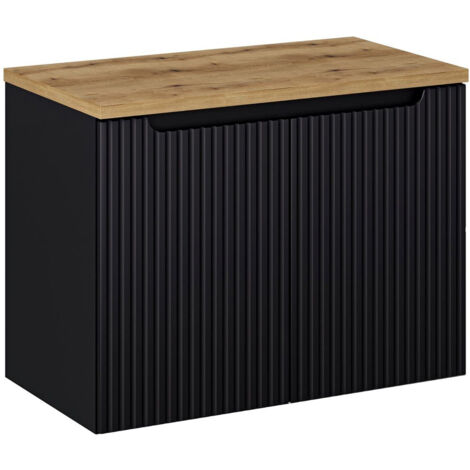 Waschtisch-Unterschrank 80cm, in schwarz mit Eiche, NEWPORT-56-BLACK