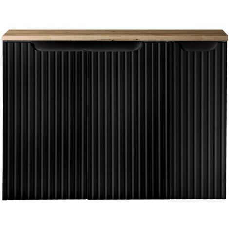 Waschtisch-Unterschrank 80cm, in schwarz mit Eiche, NEWPORT-56-BLACK