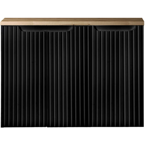 Waschtisch-Unterschrank 80cm, in schwarz mit Eiche, NEWPORT-56-BLACK