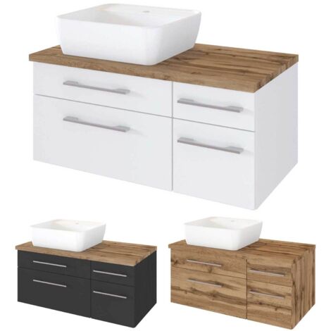 Waschtisch-Unterschrank 90 cm mit Siphonausschnitt Links inkl. Keramik Waschbecken TAREE-03 in matt grau, B/H/T: 90/55/47 cm