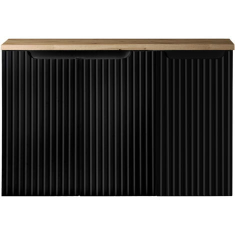 Waschtisch-Unterschrank 90cm, in schwarz mit Eiche, NEWPORT-56-BLACK