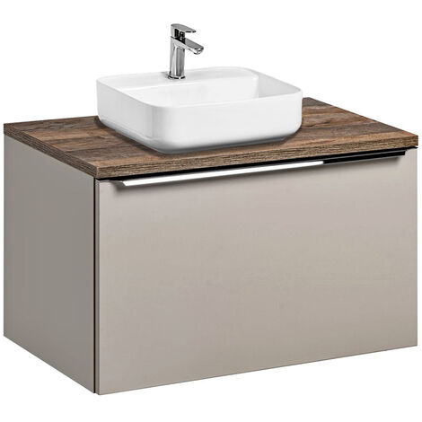 Waschtisch-Unterschrank Set 80cm in taupe mit Vintage Eiche PUEBLA-56-TAUPE Keramikbecken, 2 Softclose-Schubkästen, B/H/T 80,4/62,5/46 cm