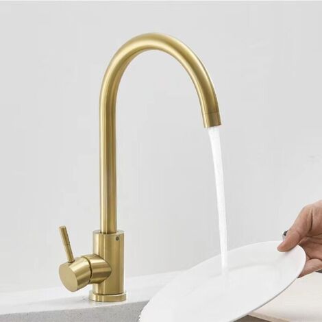 Waschtischarmatur, 360° schwenkbar, Waschtischmischer mit hohem Auslauf, Armatur für Bad oder kleine Küche, gebürstetes Gold