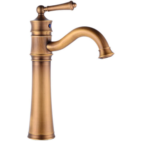 Waschtischarmatur, Antiker Messing-Badezimmerhahn, Hohes Warm- und Kaltwaschbecken, Badezimmer-Waschbeckenhahn