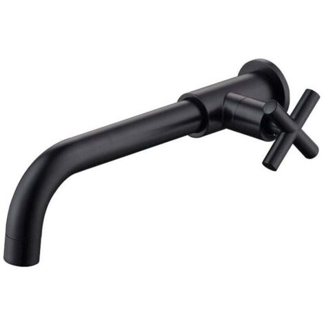 Waschtischarmatur aus Messing, Wandmontage für Kaltwasser, Wandhalterung für Kaltwasser, 1/2-Zoll-Badewannen-Wandanschluss, mattschwarz