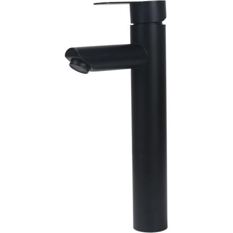 Waschtischarmatur, Hocharmatur, Spültischarmatur, Warm- und Kaltwasserregelung, 20 cm Auslaufhöhe, Chrom Schwarz