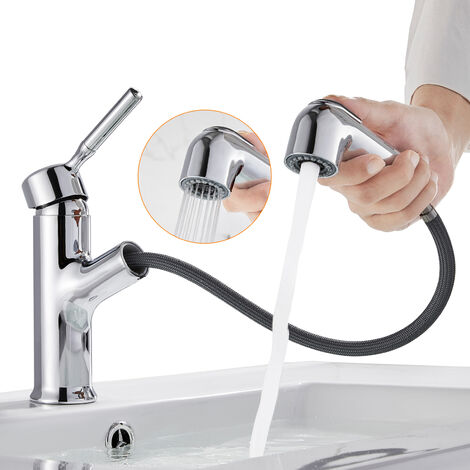 Waschtischarmatur Wasserhahn mit Ausziehbar Brause Waschbecken Mischbatterie Bad