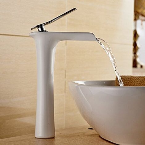 Waschtischmischer mit Wasserfallstrahl, Weiß, für das Bad, verchromt, modernes Design
